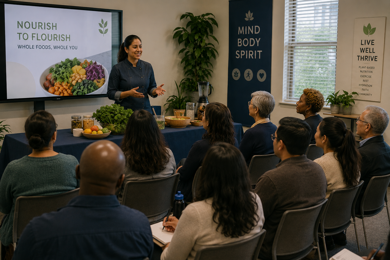 Adults in a community wellness class